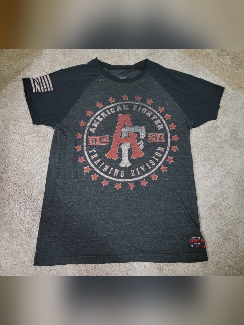 Affliction American Fighter Charcoal & Black Graphic Tee Mens Sz Large